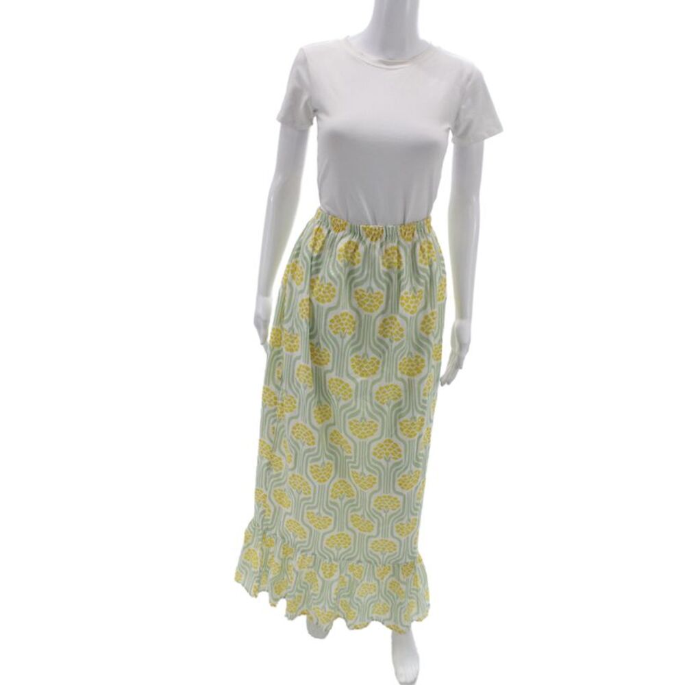 La Maregold Women Floral Cotton Maxi Skirt Green Size XS